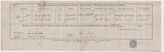 The marriage certificate of Emma Emery and Henry Moseley.