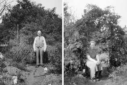 My grandfather, William Moseley and my mother in the beautiful gardens at the rear of 226 Sandwell Street