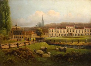 The Racecourse showing the grandstand and the houses on Bradford Street by an unknown artist.