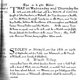 The first announcement of Walsall Races in 1755 which they were being run at least 22 years earlier than first thought.