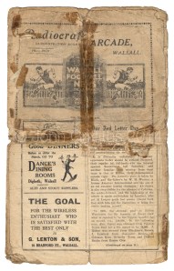Page 3 of the tattered and torn Walsall v Arsenal programme from 1933.
