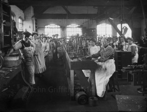The press shop staffed by nearly all women. I hope that lad at the front was thick skinned!
