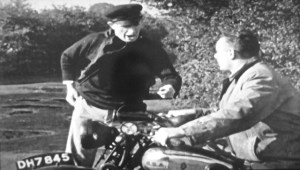 A still taken from the film which shows two of the "baddies" and a Walsall registered B.S.A. motorbike.