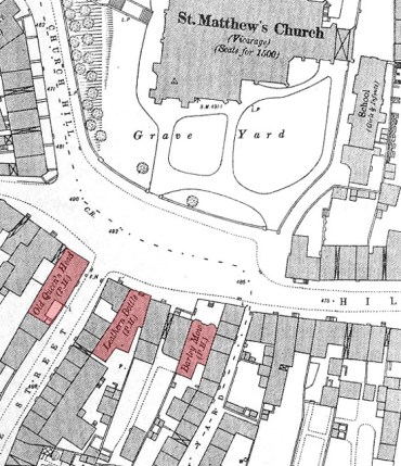 This 1885 O.S. map shows the pubs on Church Hill and how close they were to each other.