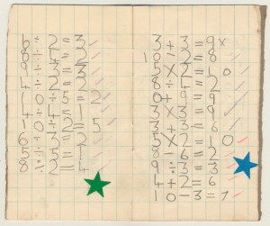 One of my 'sums' book from a similar period. Cannot remember the significance of the blue and green stars!