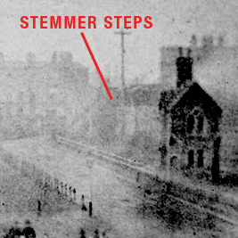 The footbridge, known as Stemmer Steps that allowed people to cross the railway lines safely. In later years the subway was built in Bridgeman Street that allowed both traffic and pedestrians to cross.......providing it hadn't flooded of course.